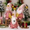 Adorable Pink Christmas Decoration Plush Sitting Gnome Snowman Reindeer Figurines For Festive Holiday Display