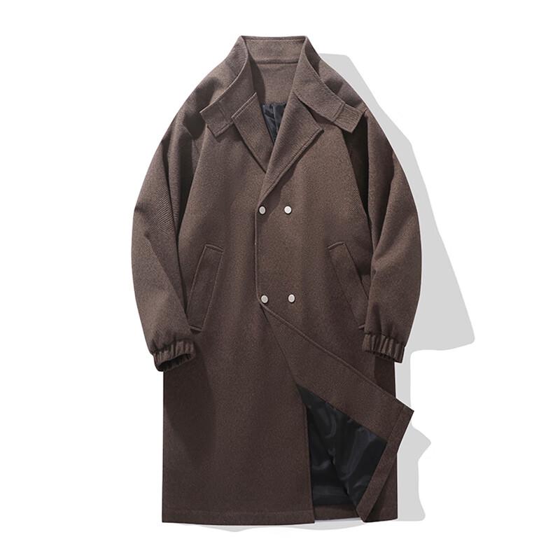 ROMON Men's Double-Breasted Mid-Length Trench Coat