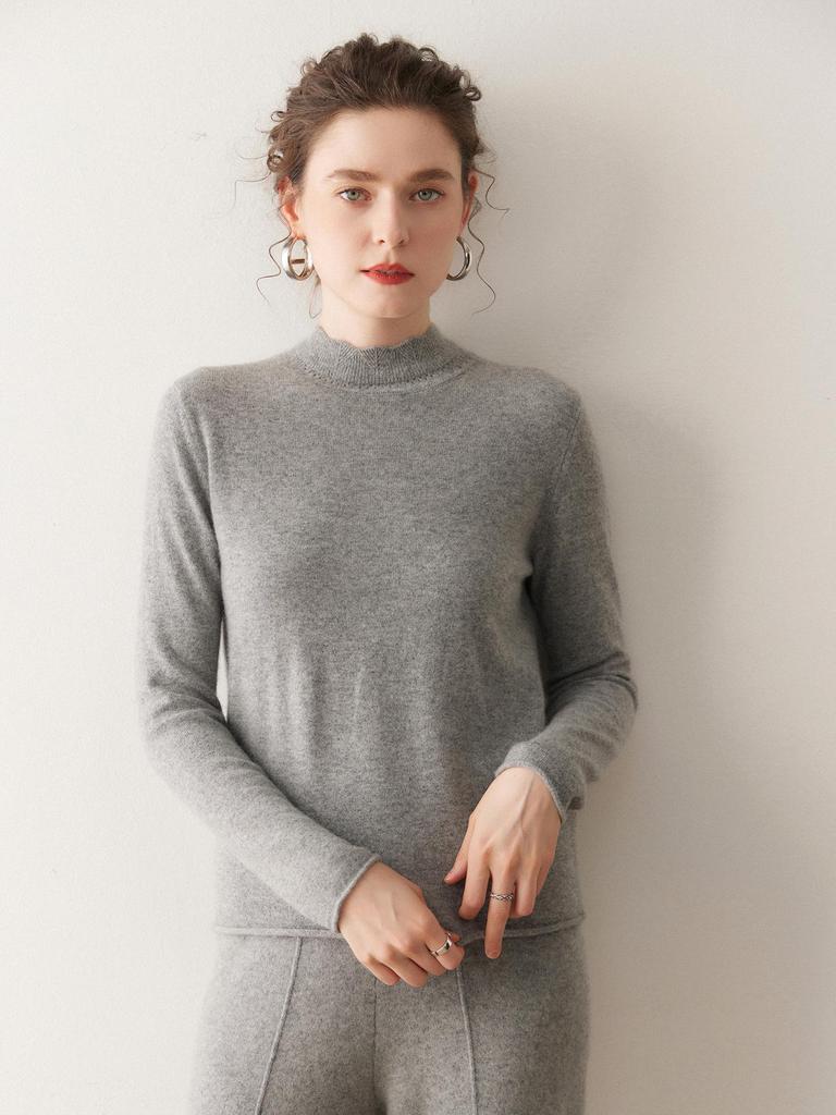2025 Fall/Winter Women's Versatile Solid Color Cashmere Knit Sweater - Long Sleeve Base Layer