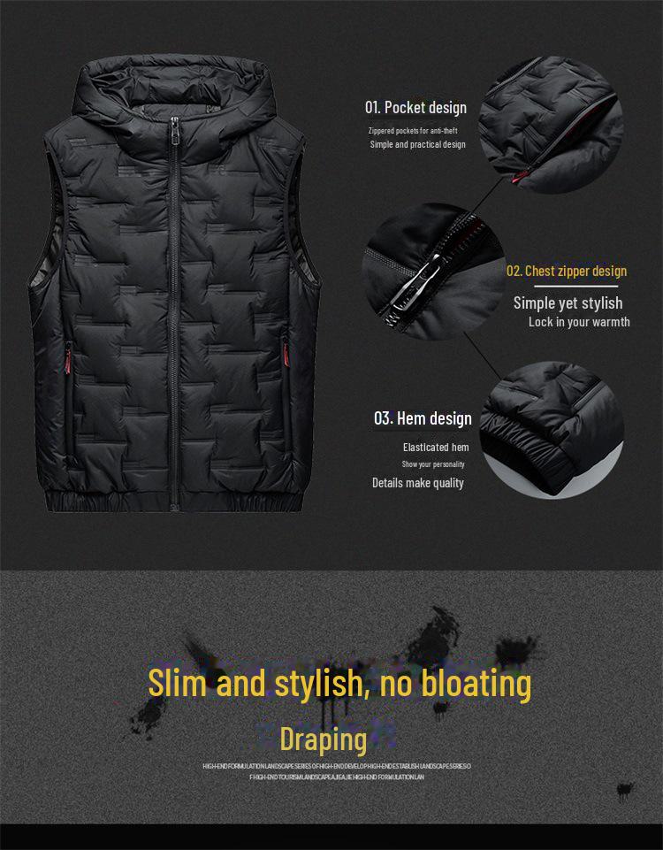 Men's Hooded Thickened Autumn/Winter Fashion Vest - Warm, Leisure Cotton Waistcoat Jacket