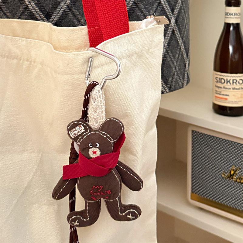 Korean Cartoon Fabric Scarf Bear Keychain Cute Little Bear Keyring Car Key Holder  Versatile Bag Pendant Couple Gifts