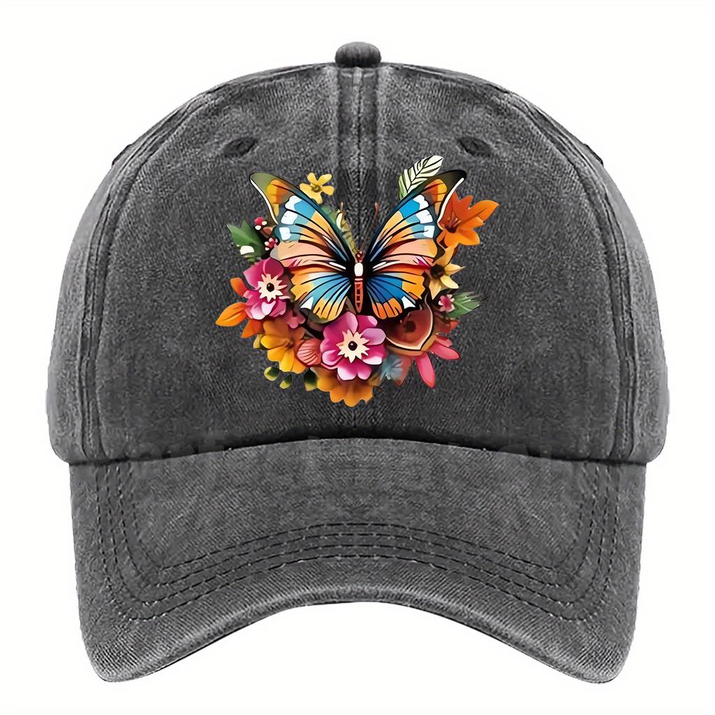 Colorful Butterfly Floral Print Baseball Cap Cotton Adjustable Casual Outdoor Cap Unisex