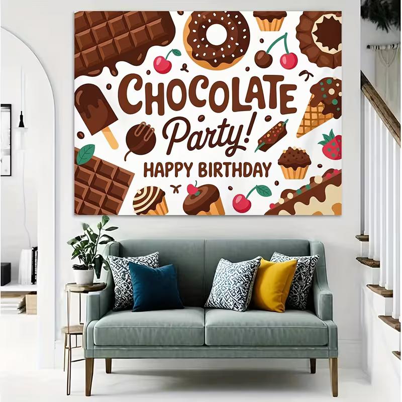 

2D Sweet Chocolate Party Backdrop - Birthday Dessert Table Photo Booth Background 47.2x31.5inch/120*80cm