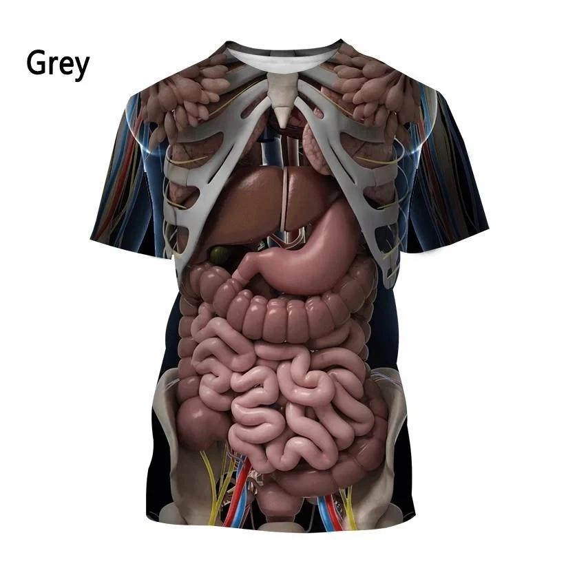 Moda Nuovo Stampa di Organi Umani e Ossa T-shirt da Uomo Casual Maniche Corte Girocollo Harajuku Grande Confortevole