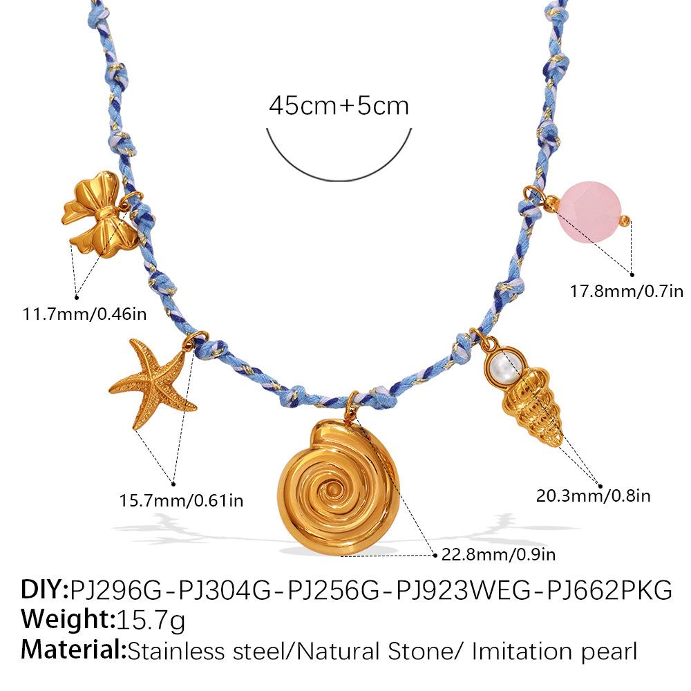 Blue rope woven ocean pendant niche starfish dolphin turtle multi-pendant necklace bracelet set