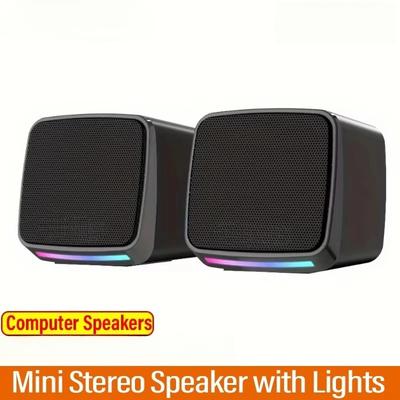 Mini Haut-parleur avec Lumières Cool et Son Stéréo Haut-parleurs d'Ordinateur 6W Alimenté par USB Entrée AUX 3,5 mm Haut-parleur Portable pour Ordinateur Portable