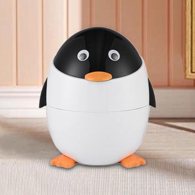 Lixeira Tampa Flip Desenho Animado Pinguim Cesta de Lixo Lixeira Lixeira para Banheiro