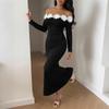 New Elegant and Sophisticated Style Three-dimensional Flower-patterned, One-shoulder Long-sleeved Dress with Patchwork Design