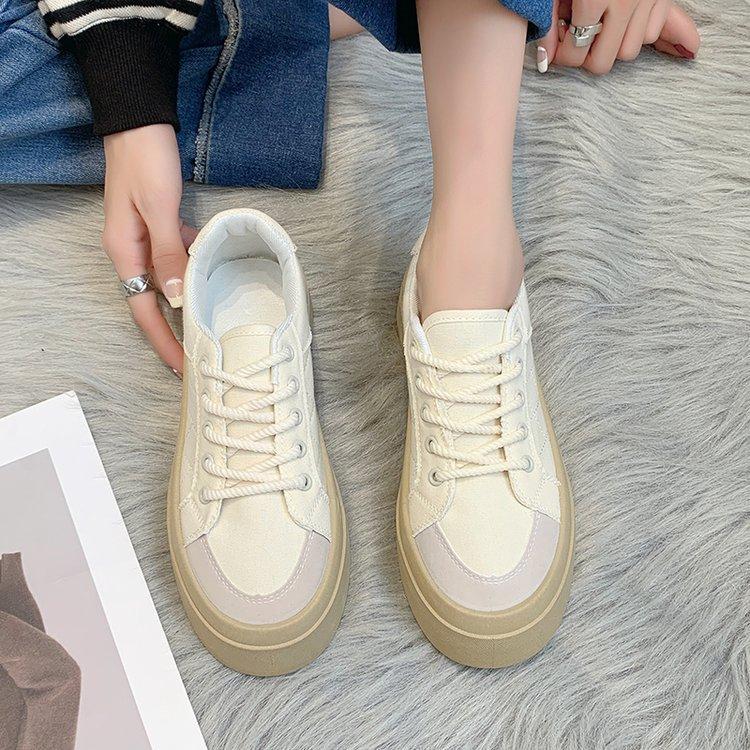 

Foreign trade candy color white shoes women s 2025 spring new niche design canvas shoes Korean version of casual student shoes 40 бежевий