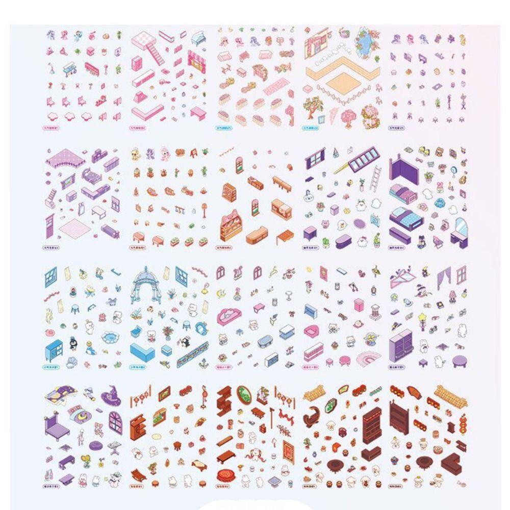 Cartoon Cabin Scene Pocket Sticker DIY Sticker Cabin Scene Creative Miniature Scene Book  for Kid