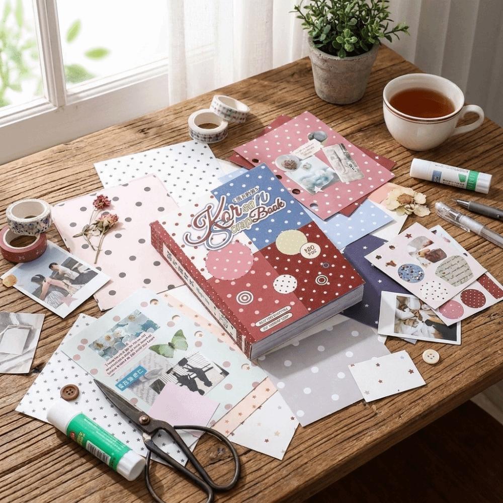 Kein Wiederholungs-Scrapbooking-Papier-Set Polka Dot DIY-Materialpapier Niedliche Memo-Notiz-Aufkleber Planer
