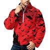 Men's Halloween Print Flannel Zip-Up Sweatshirt, Plus Size Stand Collar Casual Fall Winter Top