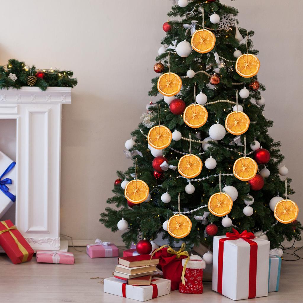50 Pcs DIY Christmas Ornaments Rustic Orange Slice Paper Decorations with Hemp Rope for Fireplaces Wreath Hanging