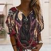 Women Plus Size V Neck Half Zip Long Sleeve Gothic Castle Raven Rose Printed Sweatshirt