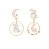 Sweet Ins Girl Pink Moon Enamel Rabbit Drop Earrings Asymmetric Earrings Anti Allergy