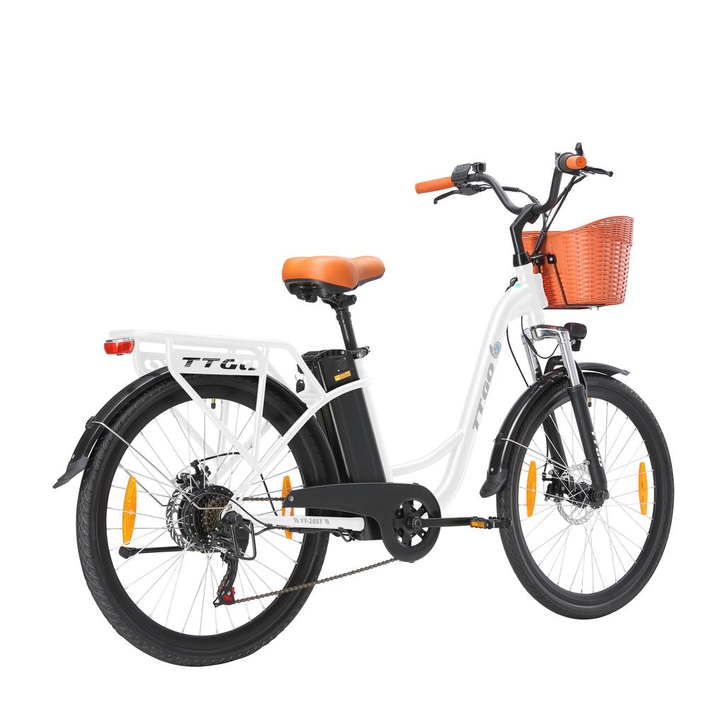 TTGO YY-26ST Black/white 250W motor+36V14.5AH Detachable Battery, 26 * 1.75 Inch Tires Ximano 6-speed 25KM/H Urban Road Electric Bicycle