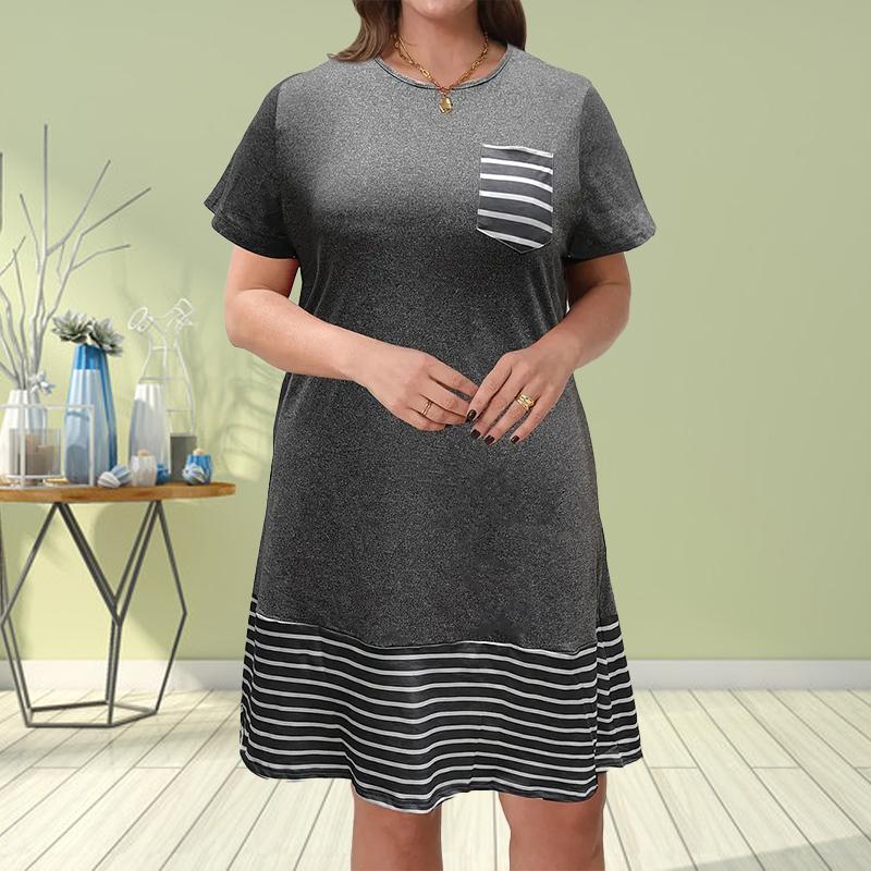 

Модное женское свободное простое платье-трапеция с принтом O-образным вырезом и коротким рукавом с принтом листьев 5XL темно серый