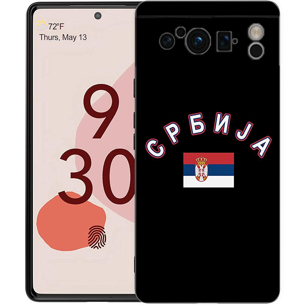 Serbien-Flagge für Google Pixel 8 7 6 Pro 6A 5G, schwarze Handyhülle, weiche, stoßfeste Rückseite, Silikon-TPU-Shell Coque