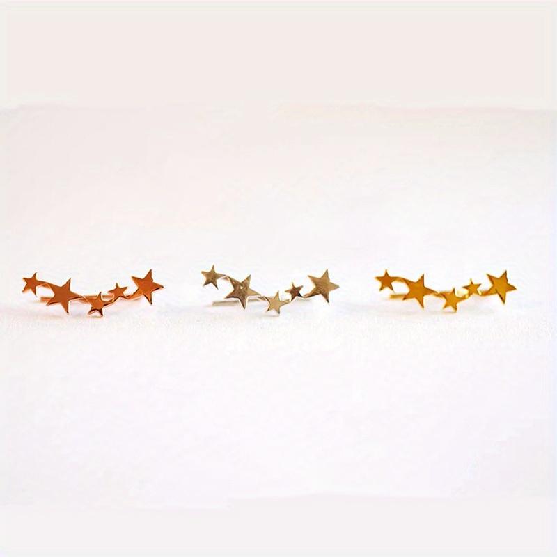 Gold Plated Star Climber Earrings, Five-Star Crawler Stud Earrings, Delicate Constellation Ear Cuff Earrings for Women