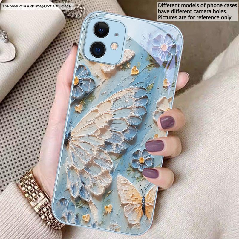 

oil painting butterfly For iPhone 17 Air 16 E 15 14 13 Plus 12 mini 17 Pro Max 11Pro XR X 16E 7 8 11 Tempered Glass Phone Case iPhone Air