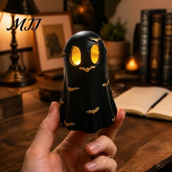 Small Night Light for Bedroom Halloween Ghost Decoration, Cute Up Figurine, Spooky Resin Gift Birthday Statue with LED Shelf Mantel Indoor Home Decor