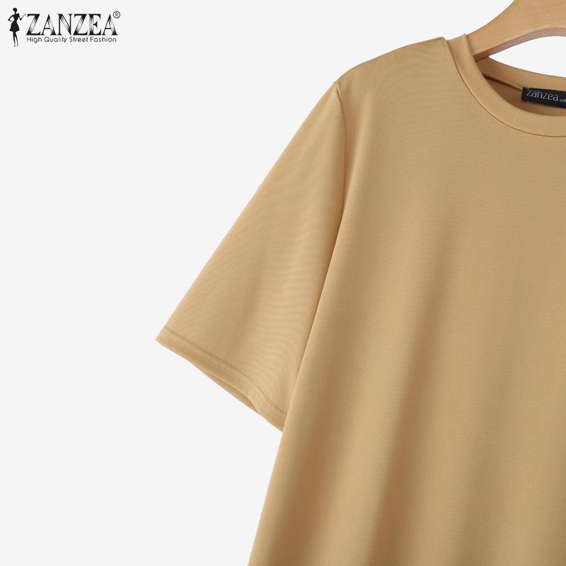 ZANZEA Women Casual Round Neck Short Sleeve Lace Splice Long Dress