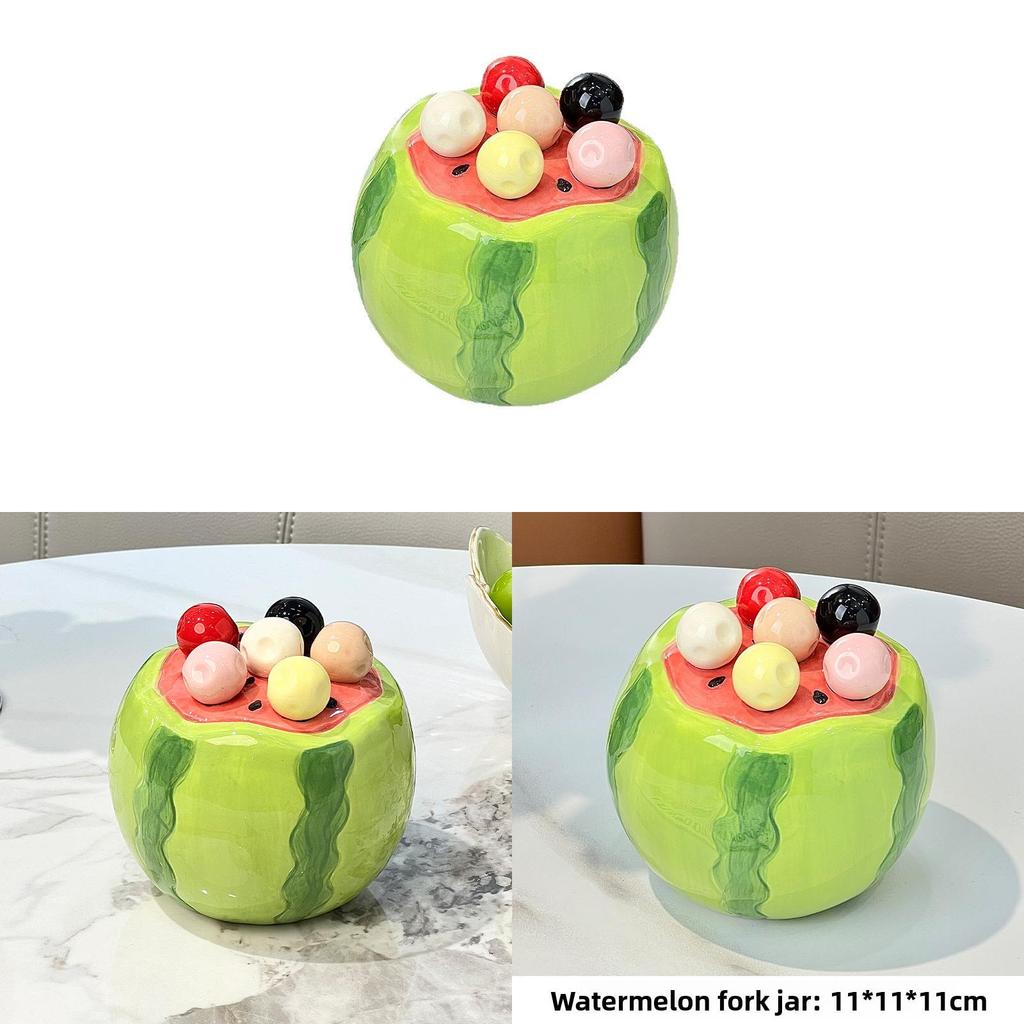 Watermelon Fruit Storage Container With Six Stainless Steel Forks For Children Gift