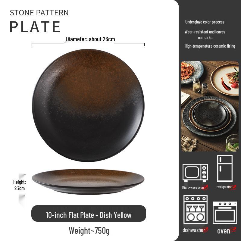 Retro Japanese Ceramic Plate: Creative Black Glaze Dish for Home and Restaurant