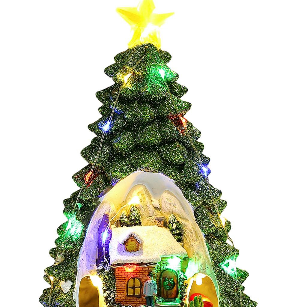 Christmas Tree Glowing House Music Ornament Adults Kids Rotating Train Winter Scene House for Home Table Office Holiday Decor