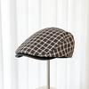 Retro plaid forward hat versatile beret autumn and winter warm face small literary newsboy painter cap