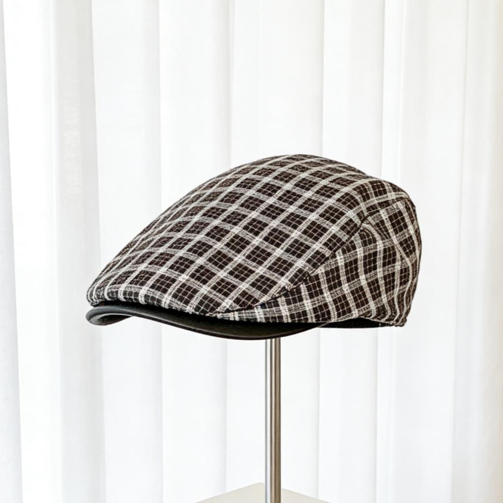 Retro plaid forward hat versatile beret autumn and winter warm face small literary newsboy painter cap