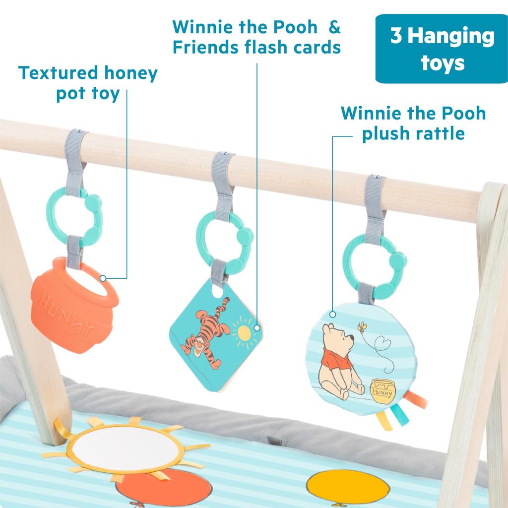 Bright Starts Winnie the Pooh Tummy Time Activity Gym (0 Months) - Baby Gym, Baby Mat, Play Gym, Blue, 13124