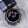 S925 Sterling Silver Pink Plum Blossom Open Ring - Vintage Floral Oxidized Jewelry for Women