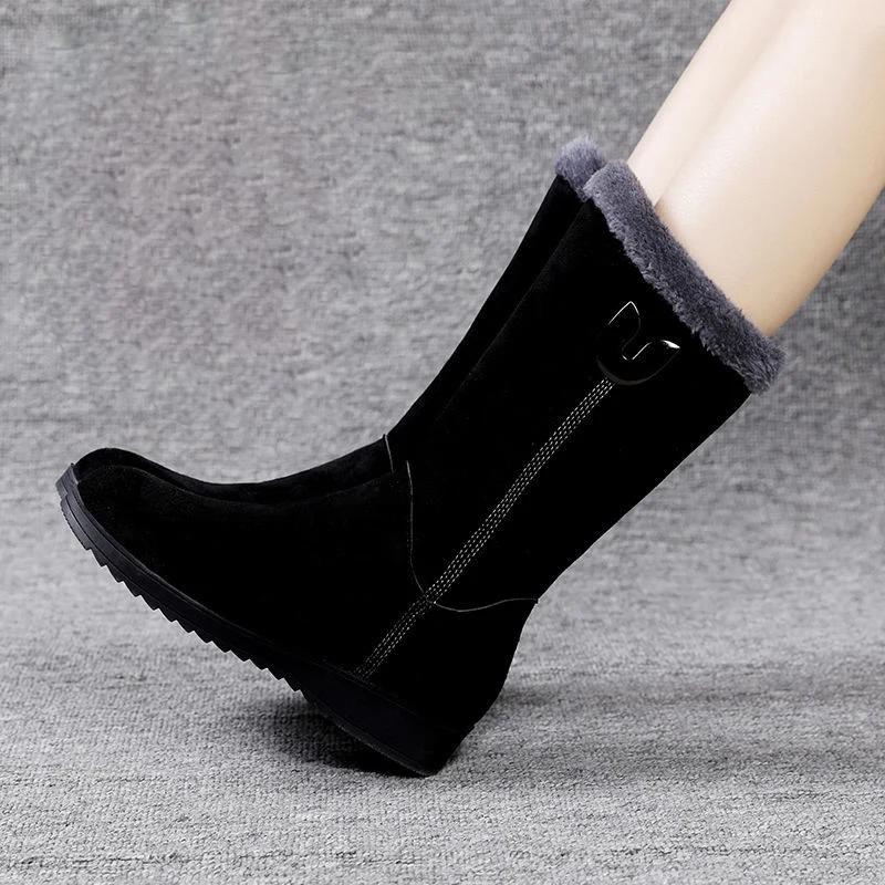 Fashion Women's Platform Shoes Side Zipper Women's Snow Boots Winter Round Toe Plush Fleece for Warmth Solid High Tube Flat Snow Boots