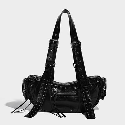 2025 High-End Motorcycle Bag Large Capacity Rivet Tassel Underarm Bag Street Style Cool Dark Series Handbag for Women