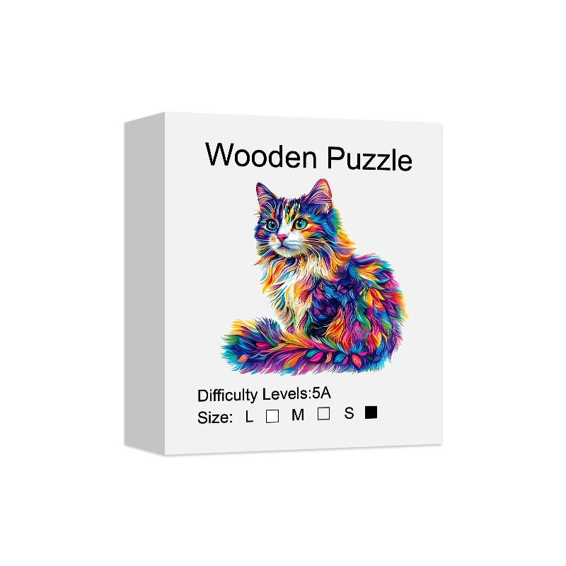 Colored Cat Wooden Puzzle, Uniquely Irregular Animal Shaped Wooden Toys, Creative Handmade Decorations, Holiday Gifts Home Decor