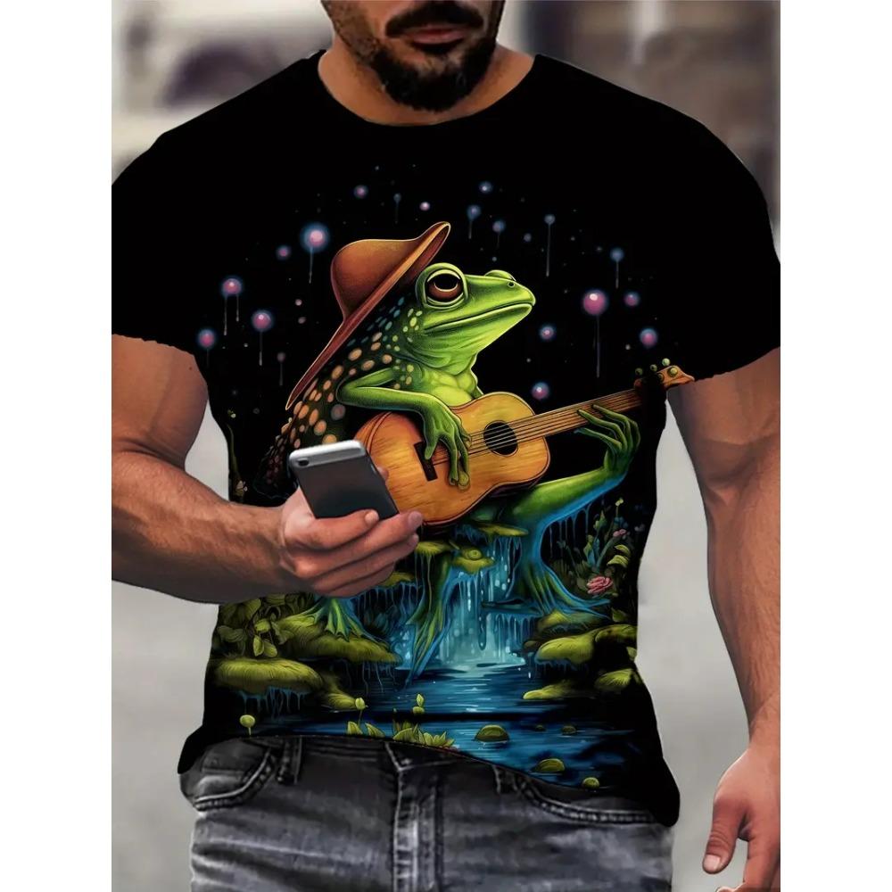 Fun Frog Pattern Print Men's T-shirt Summer Daily Street Short Sleeve T-shirt Outdoor Casual Plus Size Tees Top Women Clothing