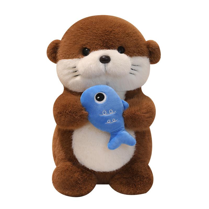 Cartoon Simulation Fish-holding Otter Doll Plush Toy Cute Otter Doll Children Rag Doll Girl Birthday Gift