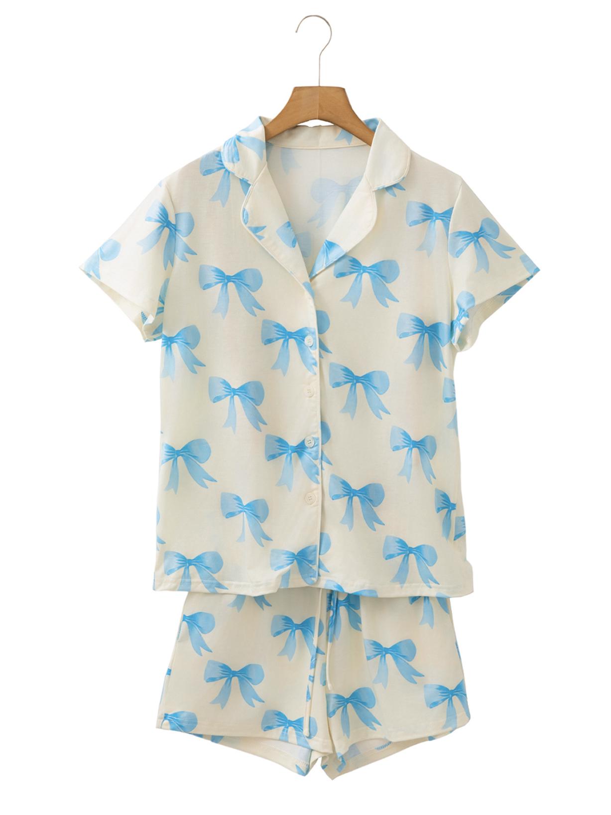 

Shiying Женский летний комплект домашней одежды из двух предметов с принтом бантиков, коротким рукавом и лацканами XL светло-желтого