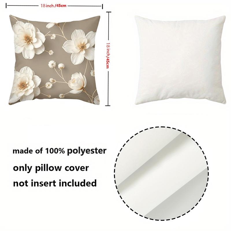 1 Pieces Beige Pillow with White Flower 2D Flat Printed Design Polyester pillowcase sofa decorative cushion cov Headboard Pillow