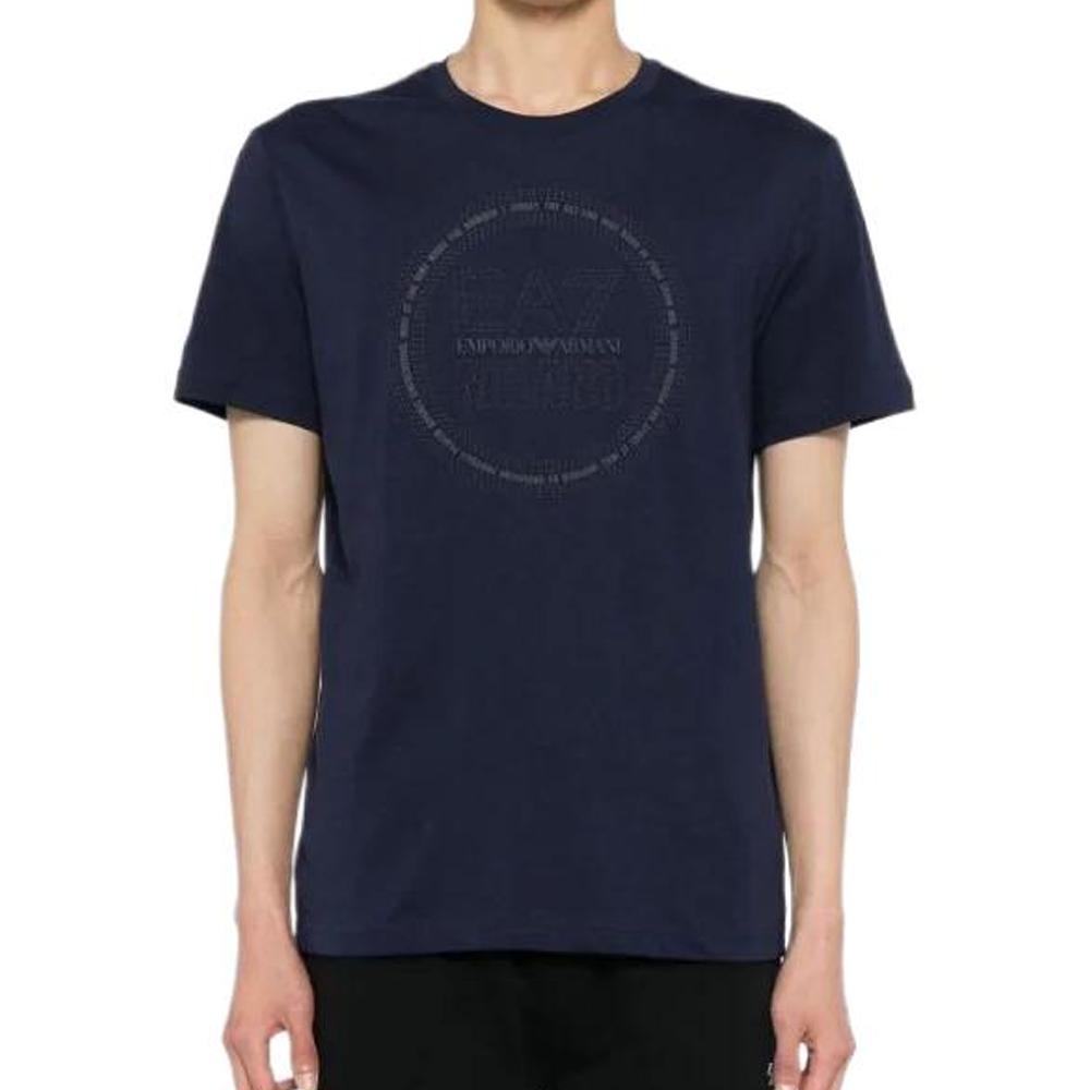 Emporio Armani Pattern Printed Crew Neck Short Sleeve T-Shirt Men Tops Navy-Blue 3DPT39-PJTJZ-1554