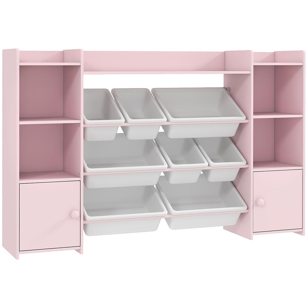 Children's Storage Unit, Toy Storage Shelf, 8 Removable Bins, 140 x 30 x 90 cm, Pink