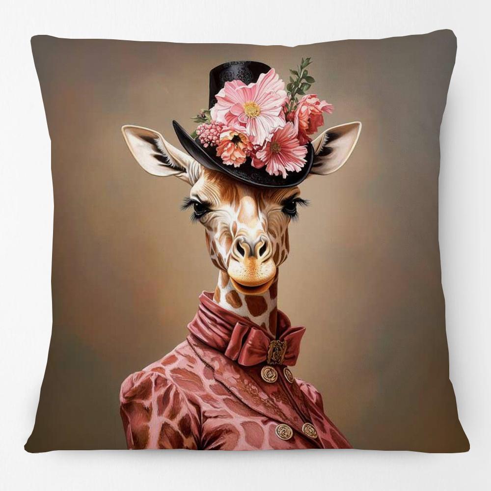 Fashion Animals Portraits Poster Zebra Tiger Leopard Lion Giraffe Fox Moose With Floral Cushion Cover Decorative Pillow Case