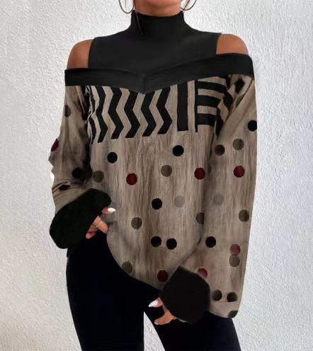 Women's Printed Stand-up Collar Ramie Shirt Top