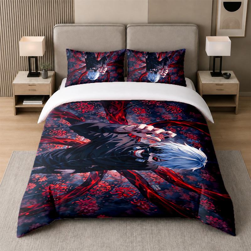 3-teiliges Bettwäsche-Set, Tokyo Ghoul 1 Bettbezug und 2 Kissenbezüge, Bedruckte Bettwäsche Dekoration für Gästezimmer