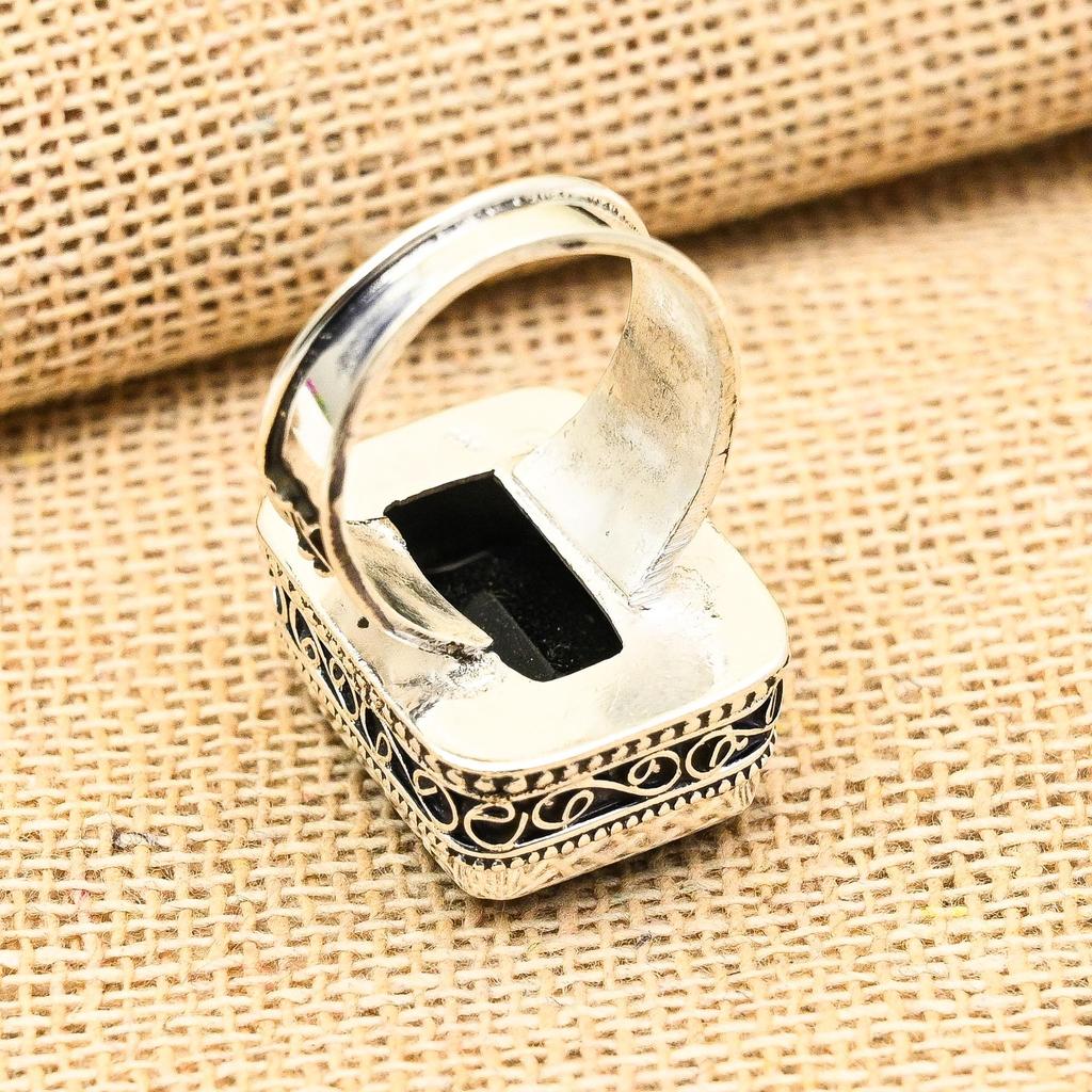Black Spinel Gemstone Handmade 925 Sterling Silver Jewelry Ring For Engagement Gift