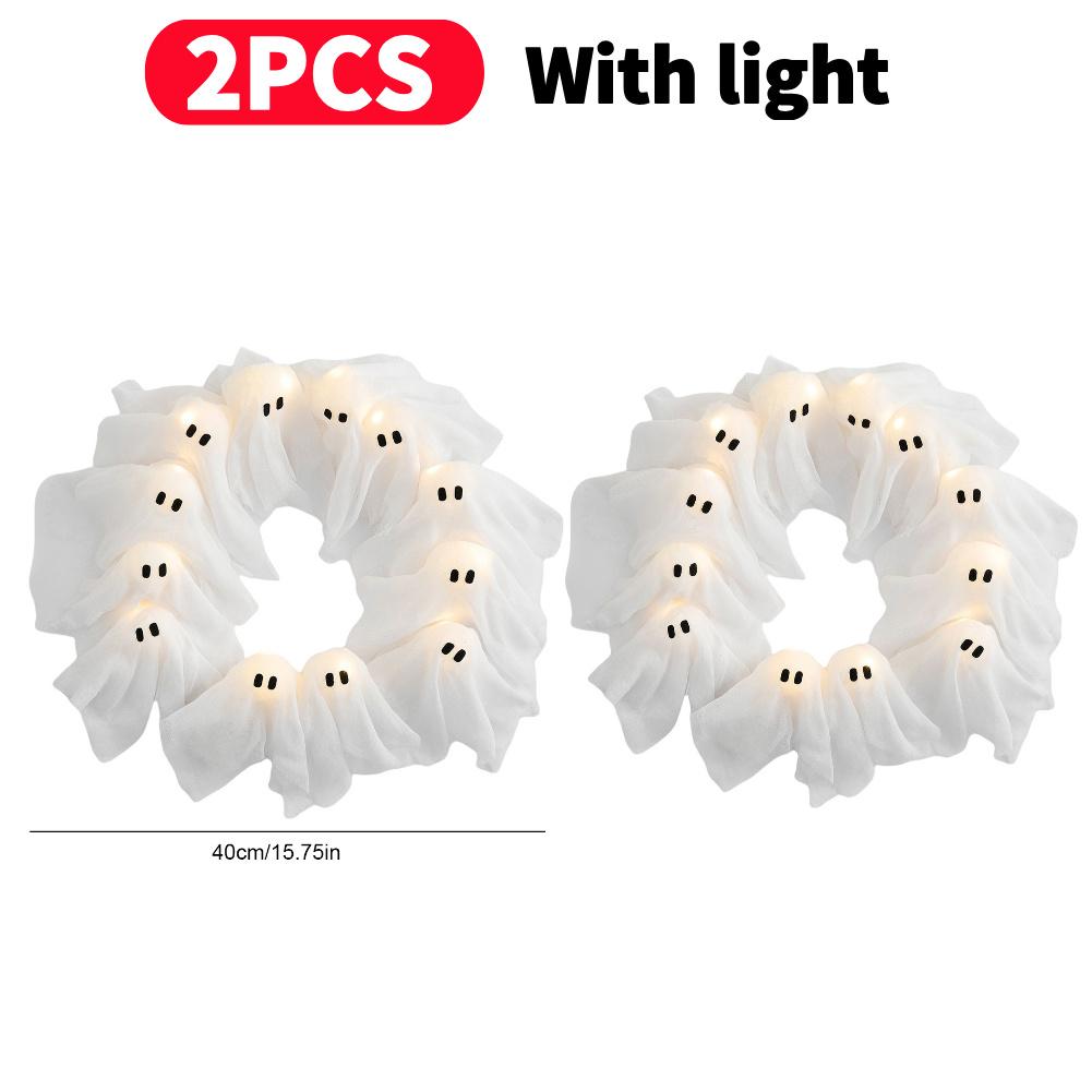 1/2Pcs Halloween Wreath Cute Ghost Wreath Halloween Spooky Hanging Wreath for Front Door Wall Halloween Party Holiday Decoration