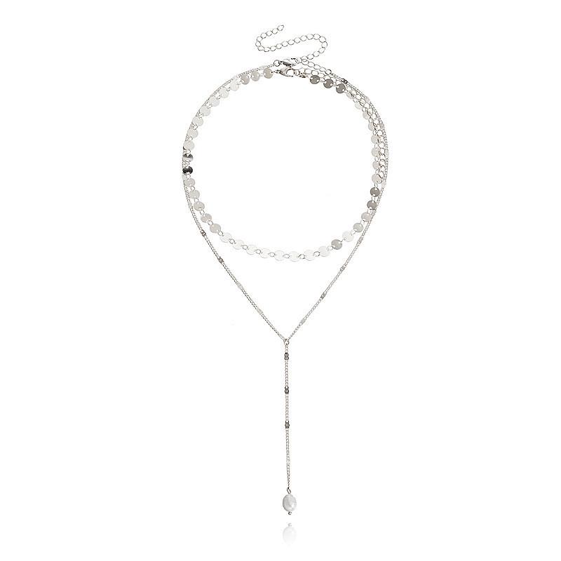 Fashion Trend Design Metal Accessories Women, Double Round Sequin Pearl Tassel Necklace