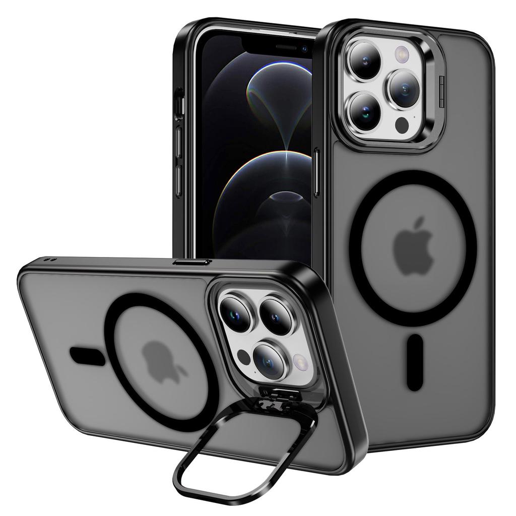 For iPhone 12/12 Pro Case Compatible with MagSafe PC+TPU+Metal Phone Cover Kickstand