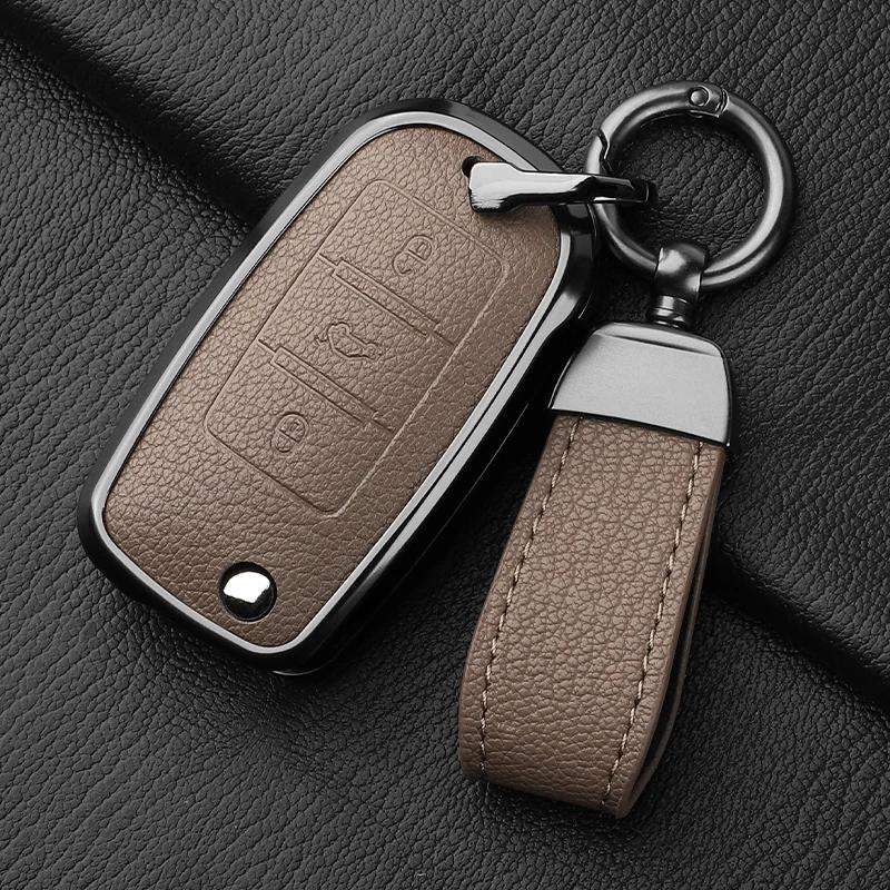 Metal And Leather 3 Button Car Key Case Cove For Vw Volkswagen Beetle Caddy Eos Golf Jetta Polo Scirocco Tiguan Touran Up